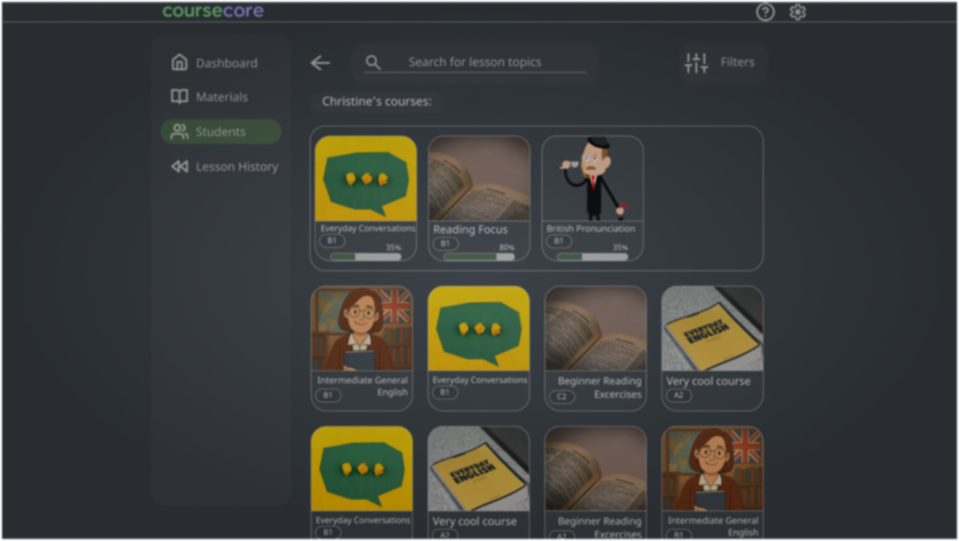 CourseCore interface mockup